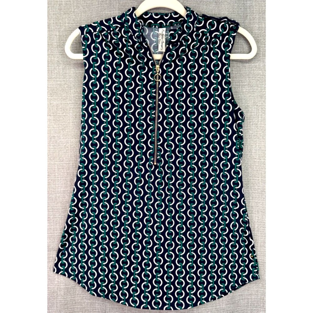 PerSeption Concept Sleeveless Blouse 1/4 Zip Front Chain Print Women's Size M